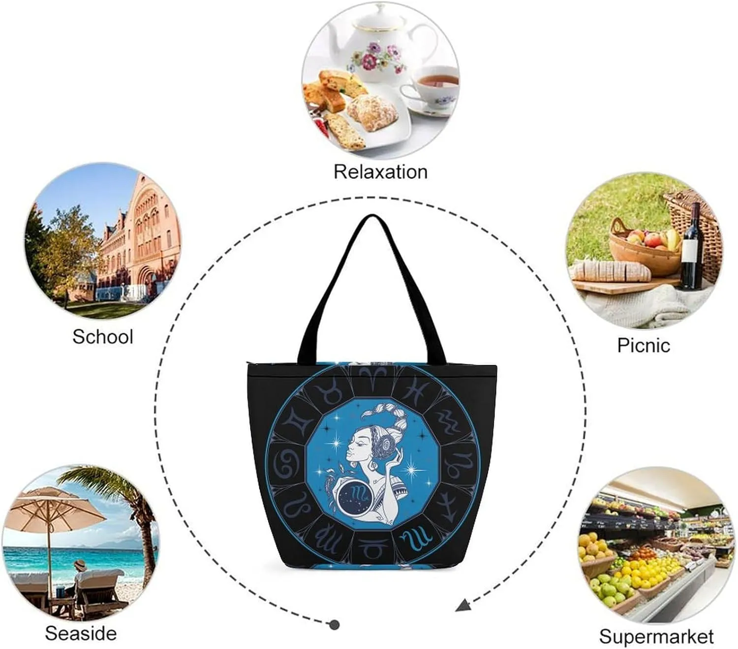 Zodiac Sign Taurus Hobo Handbags With Zipper Women's Tote Handbags