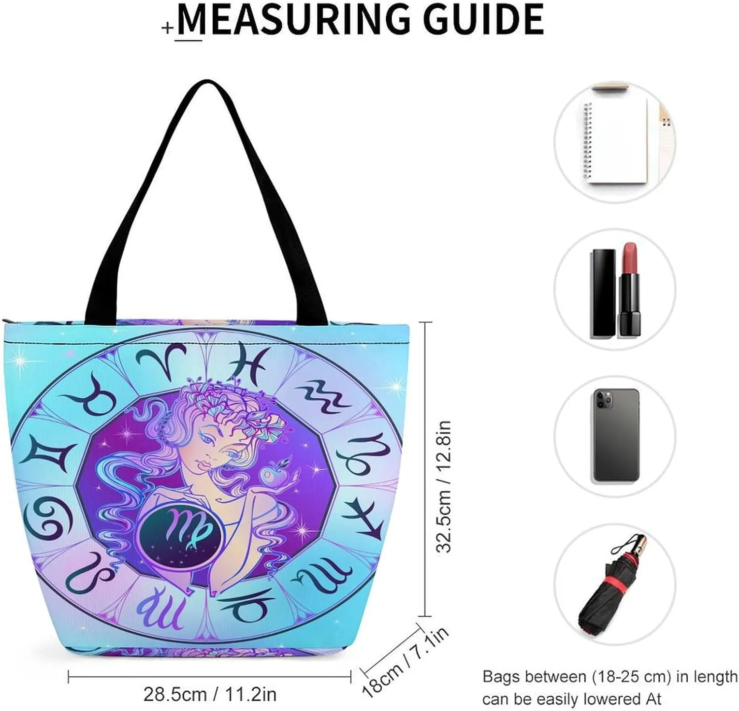 Zodiac Sign Virgo Hobo Handbags With Zipper Women's Tote Handbags