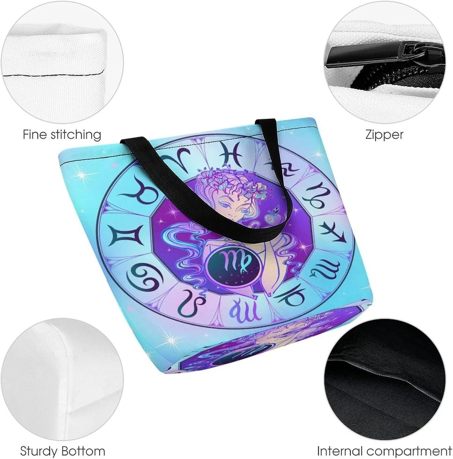 Zodiac Sign Virgo Hobo Handbags With Zipper Women's Tote Handbags