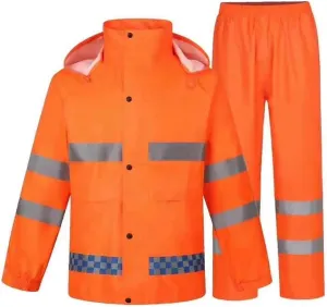 zojo High Visibility Safety Rain suit, Jacket, Pants High Visibility Reflective Rain Coats (Orange-XL)