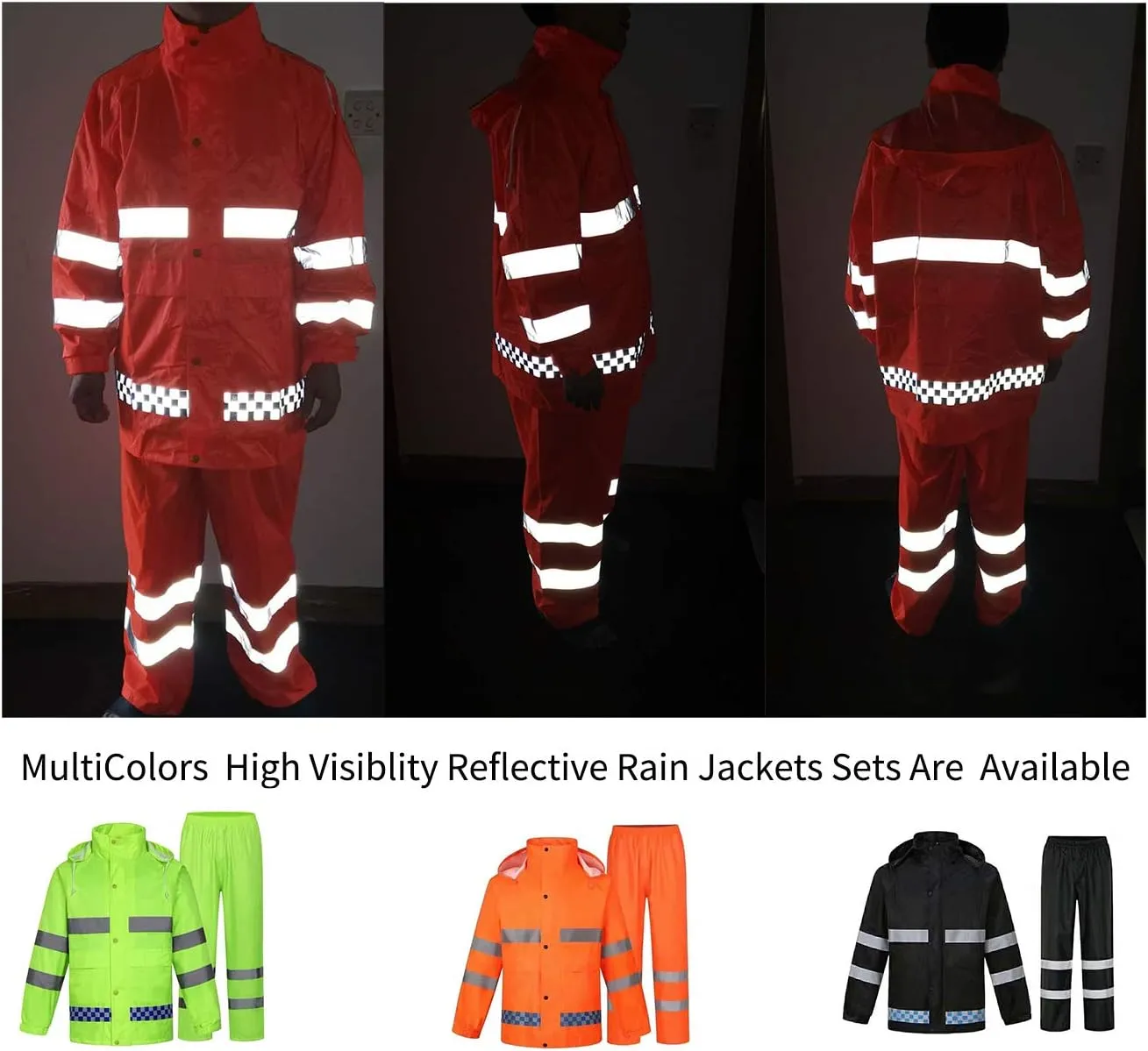 zojo High Visibility Safety Rain suit, Jacket, Pants High Visibility Reflective Rain Coats (Orange-XL)