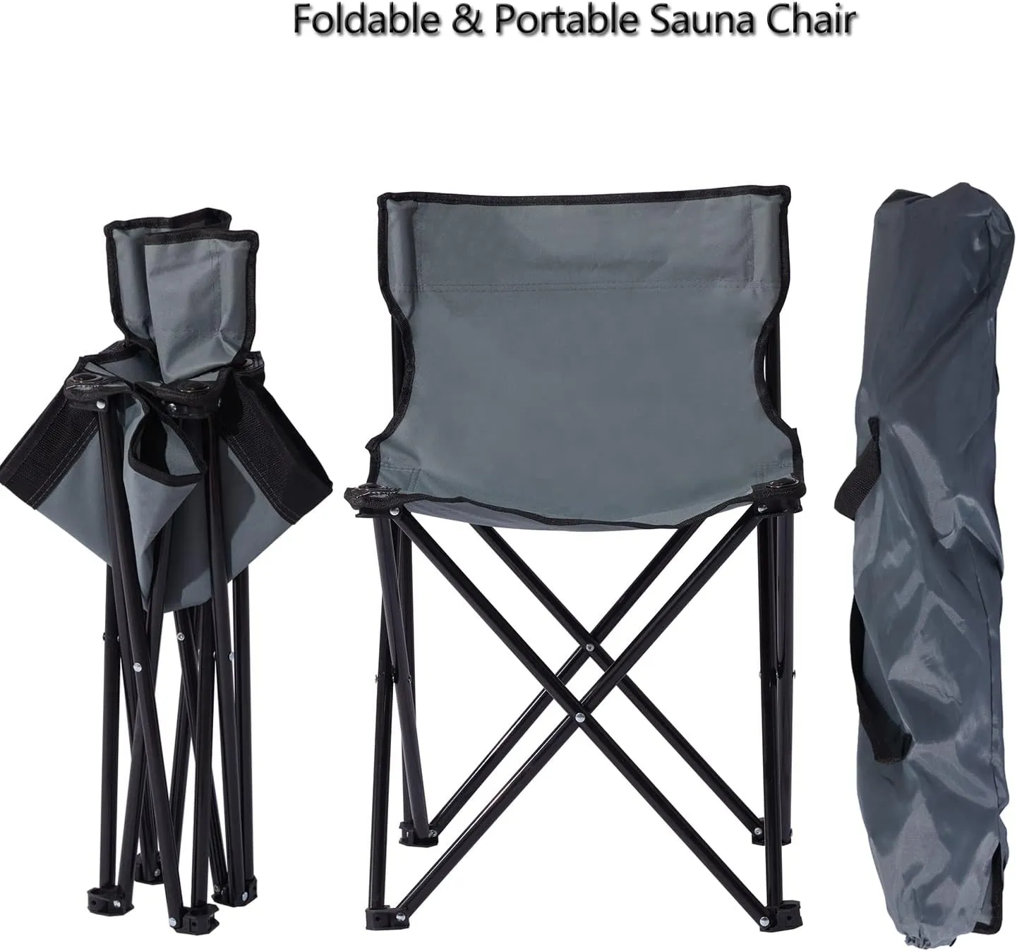 ZONEMEL Portable Fast Folding Chair, Ideal for Sauna, Fishing, Lightweight Compact Backpack Chairs, Grey